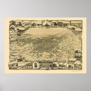 Stockton panorama- karta för CA - 1895 Poster