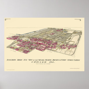 Stockyards Chicago, panorama- karta för IL - 1890 Poster