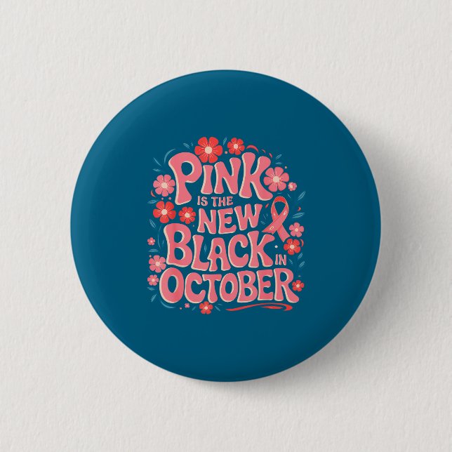Stöd Bröstcancer Medvetenhet Rosa Design Knapp (Framsida)