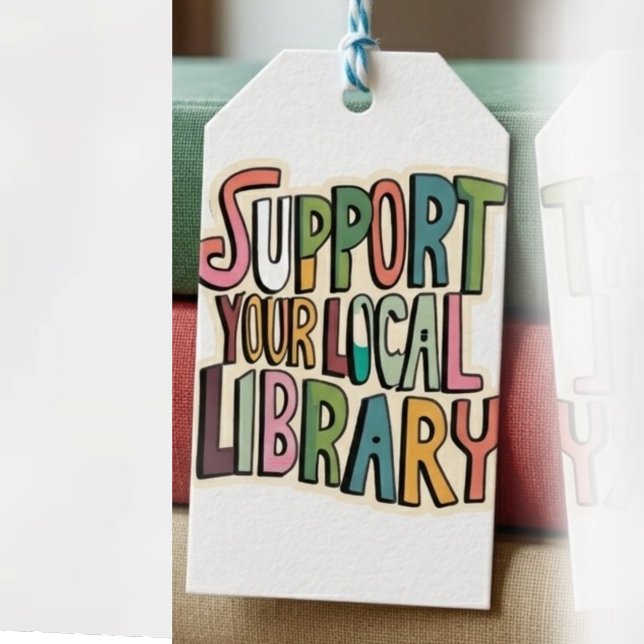 Stöd Ditt Lokala Bibliotek Läs Läsare Böcker Presentetikett (Skapare uppladdad)