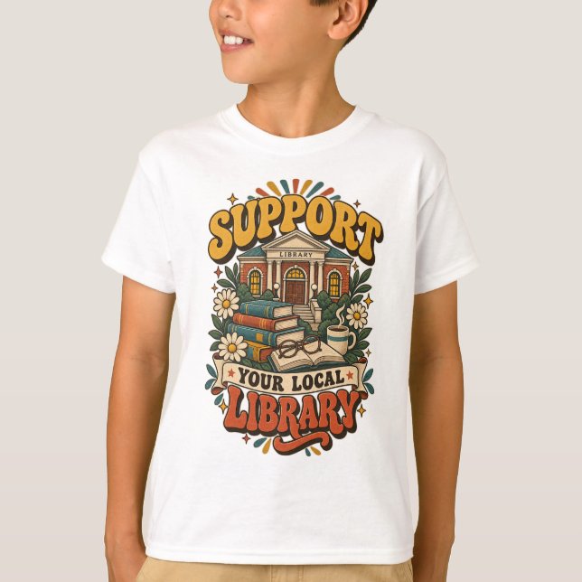 Stöd ditt lokala bibliotek t shirt (Framsida)