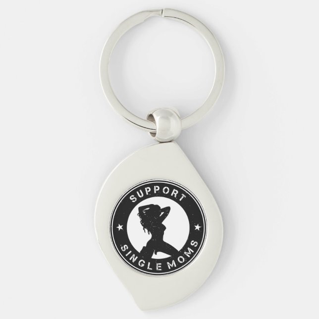 Stöd ensamstående mamma swirl silverfärgad nyckelring (Framsidan)