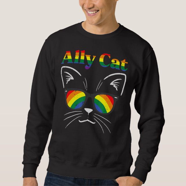 Stöd för Ally Cat Sunglasses Gay Rainbow Pride LGb Lång Ärmad Tröja (Framsida)