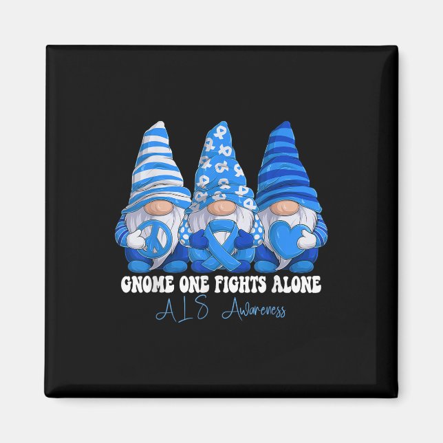 Stöd för Als Awareness Month Blue Ribbon Gnomies S Magnet (Framsidan)