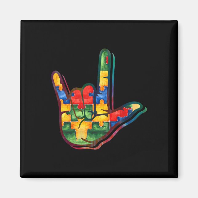 Stöd för ASL Kärlek-teckenspråksautism - medvetenh Magnet (Framsidan)