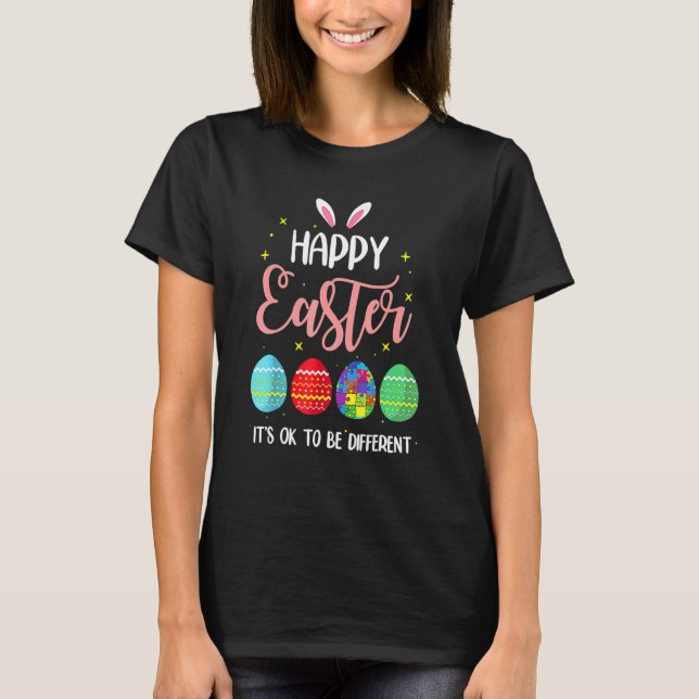 Stöd för Autism Påskhare Egg Puzzle Autism T Shirt (Framsida)