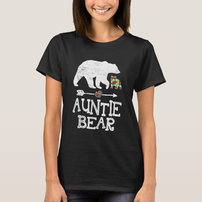 Stöd för Awareness Auntie Bear Puzzle Biet T Shirt (Framsida)