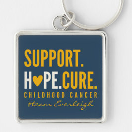 Stöd för barncancer hoppas på anpassad namnnyckelk fyrkantig silverfärgad nyckelring