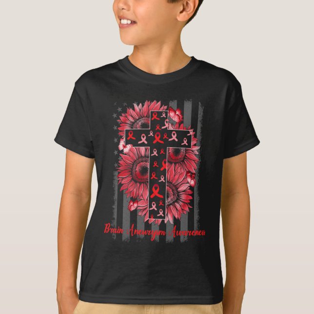 Stöd för Brain Aneurysm Awareness Solros Warrior T Shirt (Framsida)
