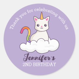 Stöd för Cute Cat Unicorn Barns födelsedag-partiet Runt Klistermärke