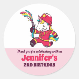 Stöd för Cute Firefighter Unicorn Barns födelsedag Runt Klistermärke