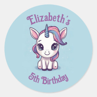 Stöd för Cute Personlig Unicorn Party, inbjudan Runt Klistermärke