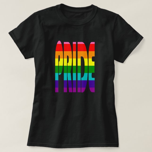 Stöd för färgad HBT-regnbågstext LGBTQ Gay pride T Shirt (Design framsida)