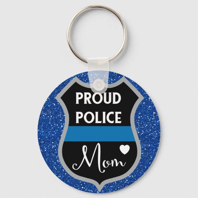 Stöd för Glittery Proud Police Mamma LEO Nyckelring (Framsida)