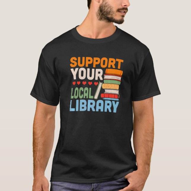 Stöd för läsare för Bok i Bibliotek T Shirt (Framsida)