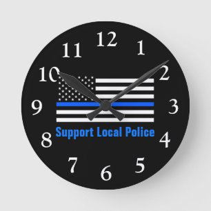 Stöd för lokal polis Thin Blue Line Rund Klocka