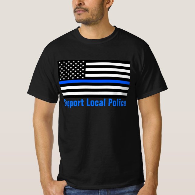 Stöd för lokal polis Thin Blue Line T Shirt (Framsida)