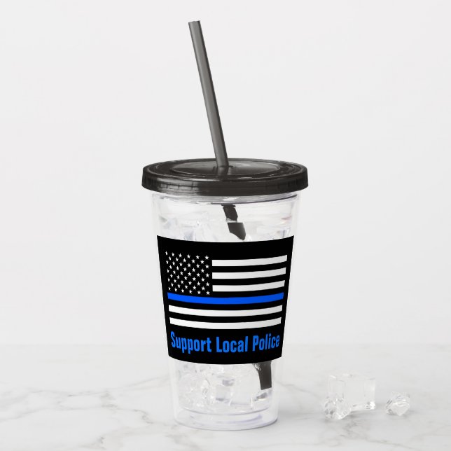 Stöd för lokal polis Thin Blue Line Take Away Mugg (Framsida Ice)