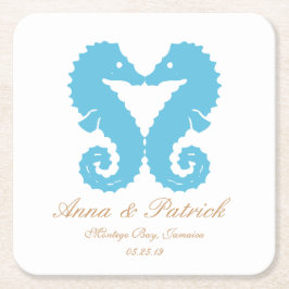 Stöd för sjöhästar-destinationsbacheminnets bröllo underlägg papper kvadrat