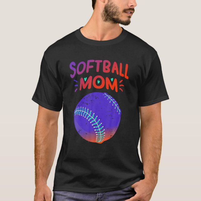 Stöd för Softball Mamma Funny Baseball Player-idro T Shirt (Framsida)