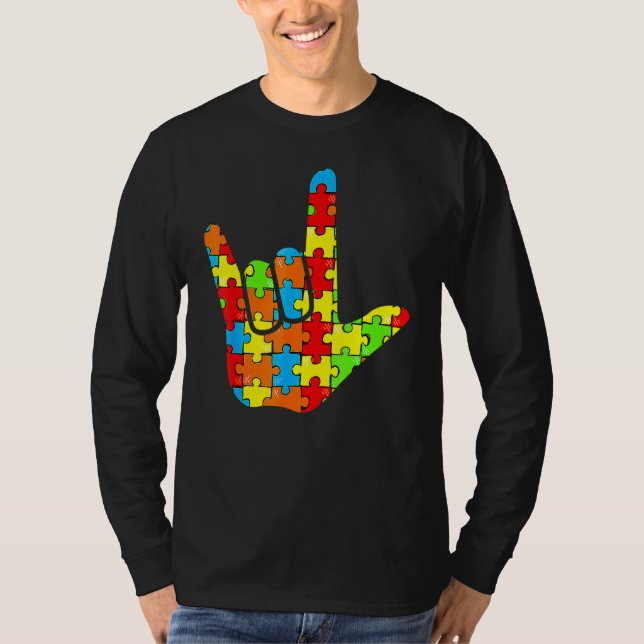 Stöd för språkautism i Asl Kärlek T Shirt (Framsida)