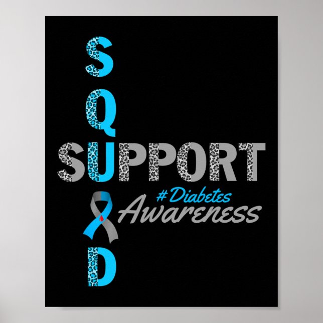 Stöd för T1d T2d Diabetes Grått Blue Ribbon Poster (Framsidan)