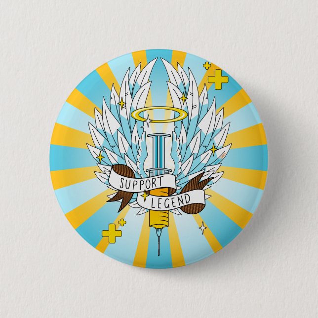 Stöd för Tecknad av Winged Syringe Gult Gamer  Knapp (Framsida)