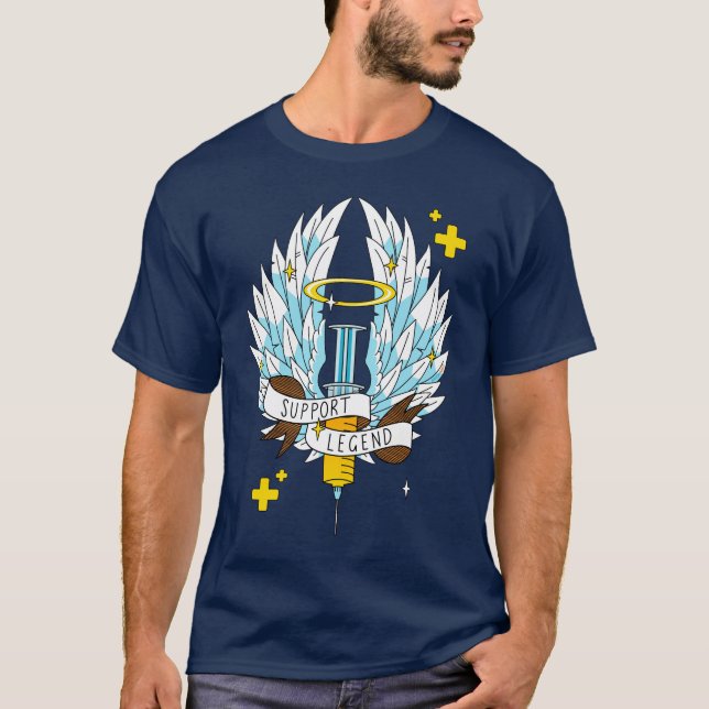 Stöd för Tecknad av Winged Syringe Gult Gamer  T Shirt (Framsida)