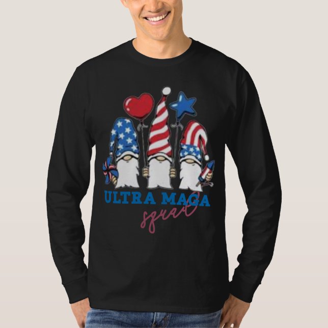 Stöd för Ultra mega Squad Gnomes USA flagga Trump T Shirt (Framsida)