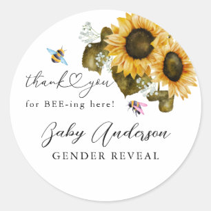 Stöd från partiet Rustic Bee Solros Gender Reveal Runt Klistermärke