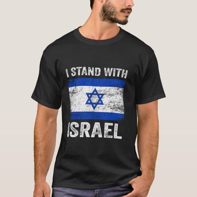 Stöd Israel jag står på med Israels Flagga T T Shirt (Framsida)