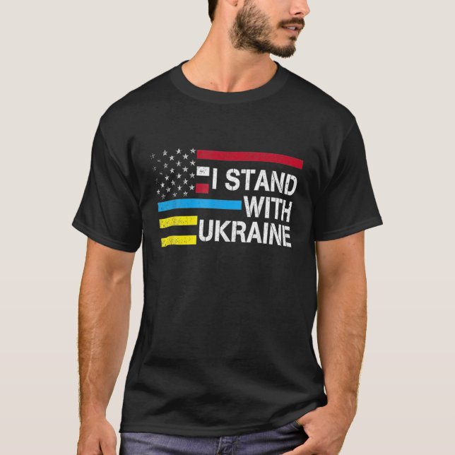 Stöd jag håller med Ukraina amerikanska Flagga Ukr T Shirt (Framsida)
