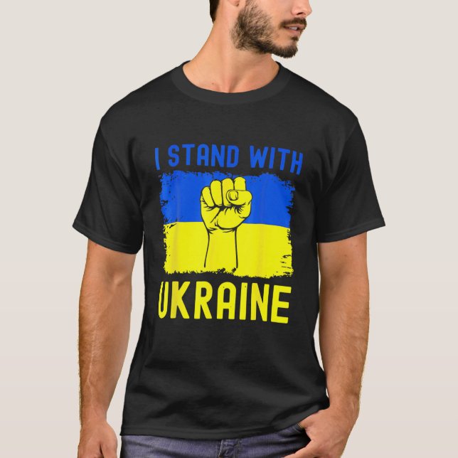 Stöd jag står för med Ukraina Ukrainas Flagga W T Shirt (Framsida)