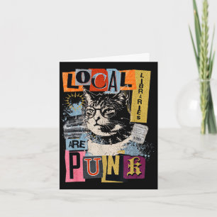 Stöd lokalt bibliotek rolig katt läser bok y2k kort