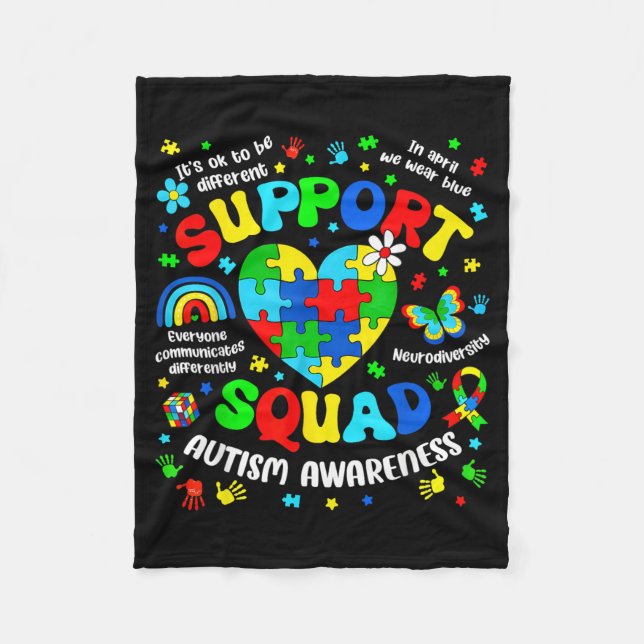 Stöd Squad Autism Medvetenhet Pussel Autistiska Mä Fleecefilt (Framsidan)