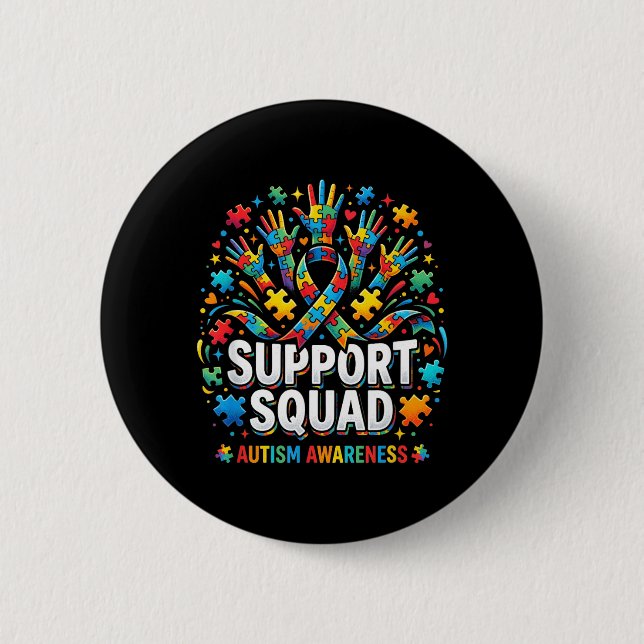 Stöd Squad Autism Medvetenhet Pussel Band Händer Knapp (Framsida)