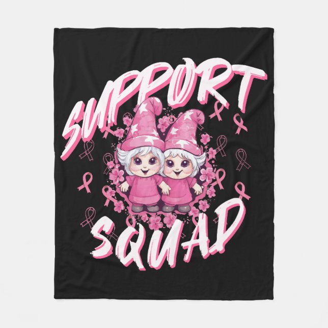 Stöd Squad Gnome Warrior Bröstcancer Medvetenhet Fleecefilt (Framsidan)