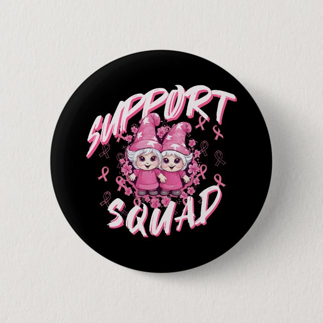 Stöd Squad Gnome Warrior Bröstcancer Medvetenhet Knapp (Framsida)