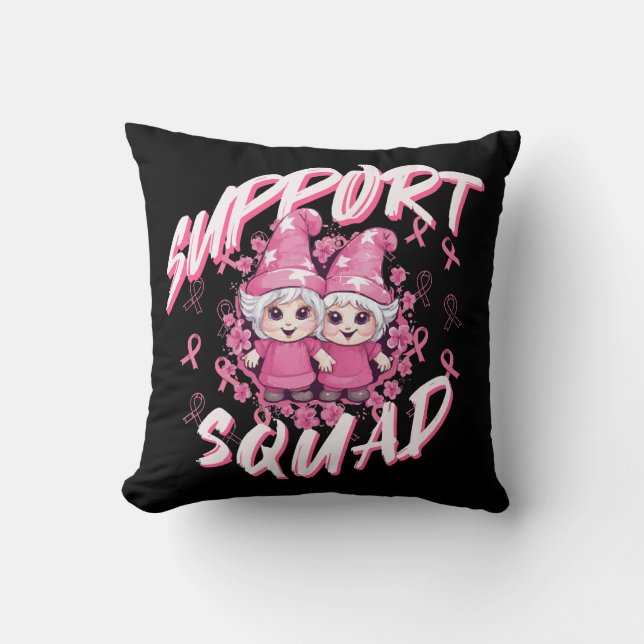 Stöd Squad Gnome Warrior Bröstcancer Medvetenhet Kudde (Framsida)