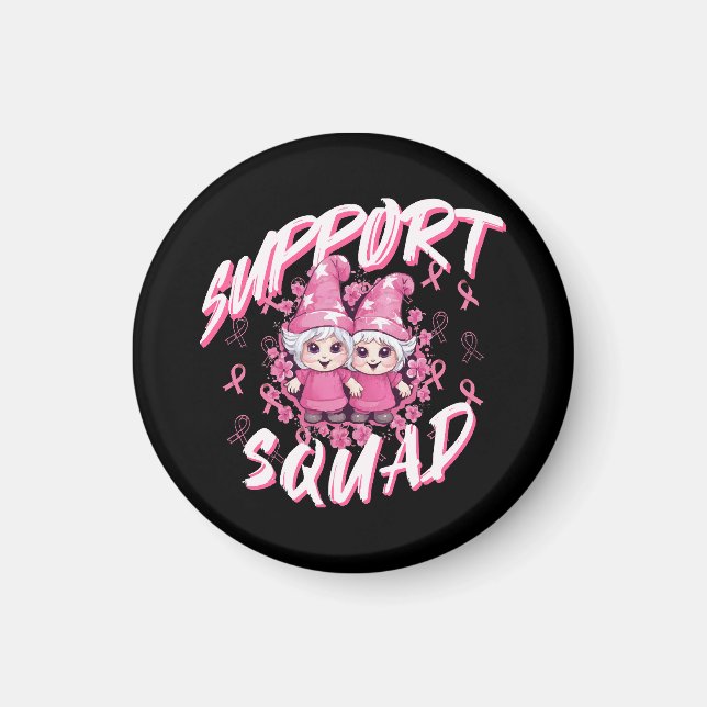 Stöd Squad Gnome Warrior Bröstcancer Medvetenhet Magnet (Framsidan)