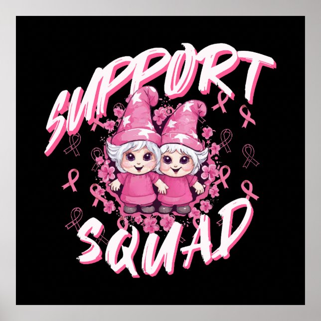 Stöd Squad Gnome Warrior Bröstcancer Medvetenhet Poster (Framsidan)