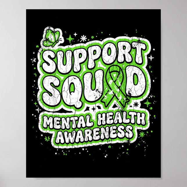 Stöd Squad Mental Health Awareness Grön Band Poster (Framsidan)