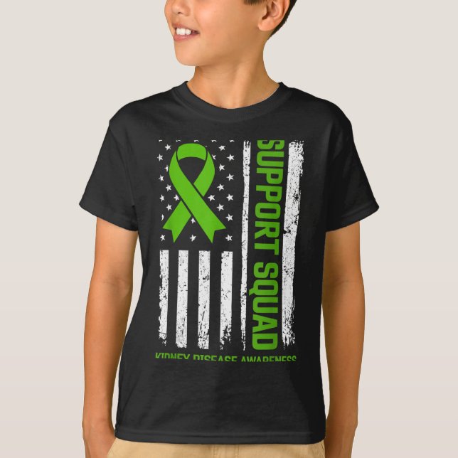 Stöd Squad Njursjukdom Medvetenhet Flagga Grön T Shirt (Framsida)