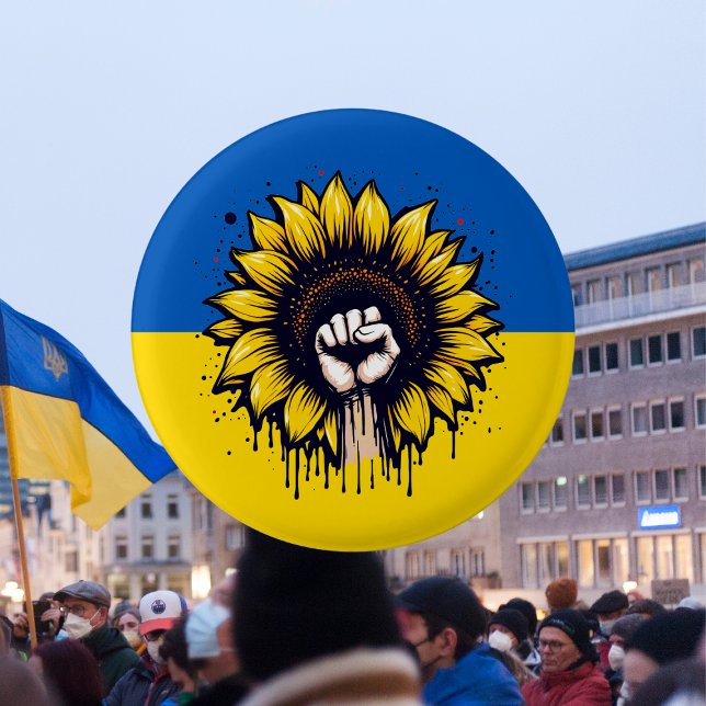Stöd till Flagga Ukraina Blue & Gult Solros Knapp (Skapare uppladdad)