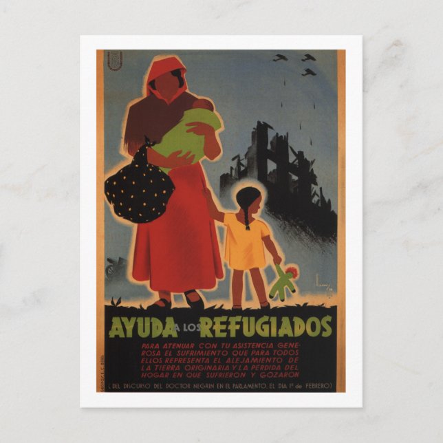 Stöd till flyktingar (1938)_Poster av propaganda Vykort (Framsida)