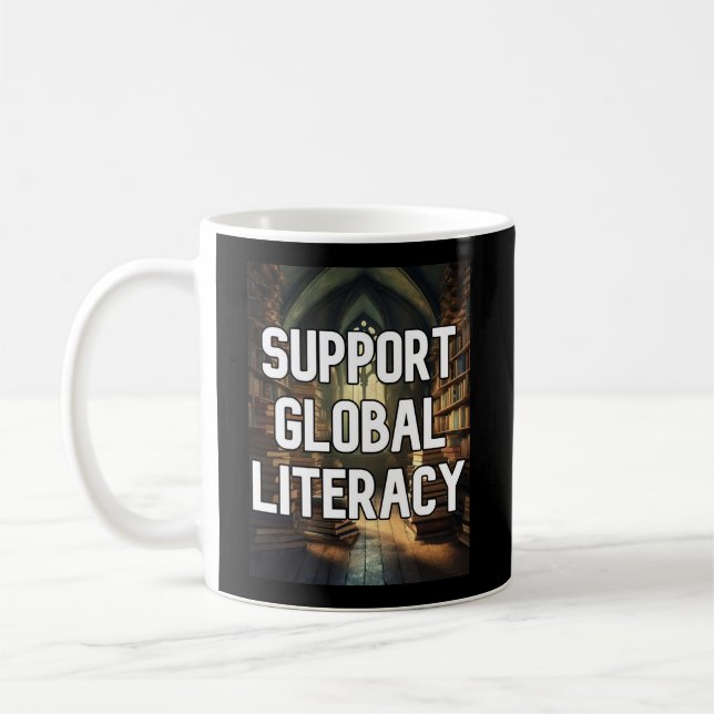 Stöd till global kunskap med bibliotek kaffemugg (Vänster)