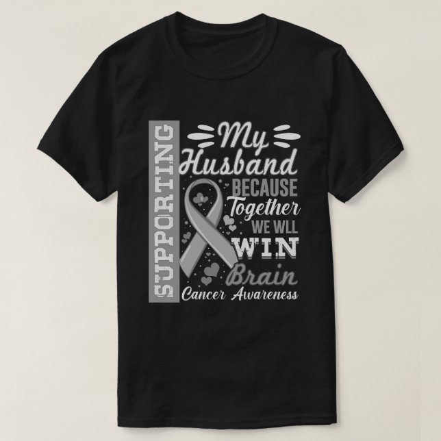 Stöd till min Make - medvetenhet om hjärncancer  T Shirt (Design framsida)