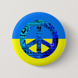 Stöd till Ukraina Flagga Blue-Fredsteckenet Knapp