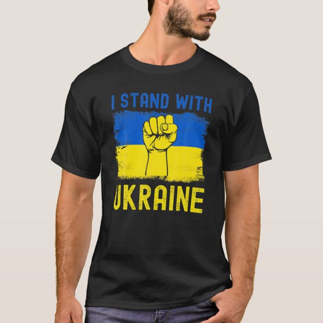 Stöd Ukraina Flagga jag står för Ukraina T Shirt (Framsida)