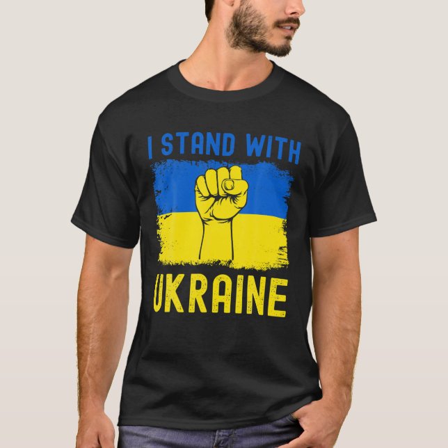 Stöd Ukraina Flagga jag står med Ukraina, antimul- T Shirt (Framsida)